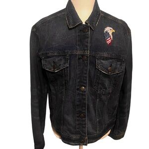 American Eagle Blue Denim Embroidered Jacket. Show Your Patriotism